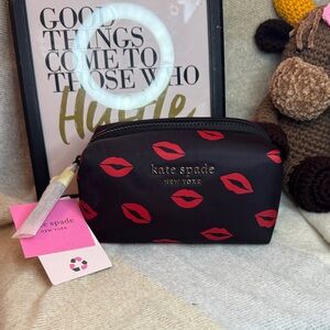 Kate Spade Lip Print Pouch in Black and Red
